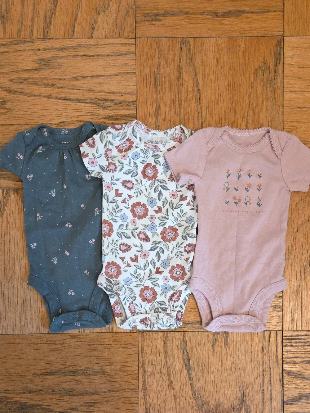 Carter's Floral and Solid Pink Baby One-Piece Bodysuits